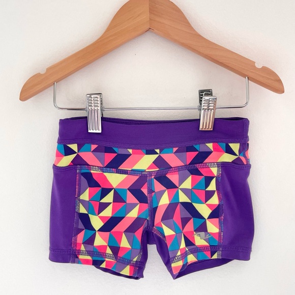 3/$20💥4 Yoga Shorts Spandex Shorts Gymnastics Shorts, Purple Neon Prism Design - Picture 2 of 8